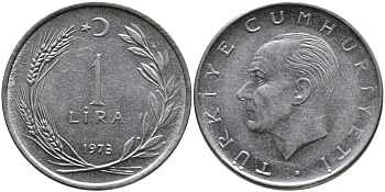 Турция 1 лира 1973 Мустафа Кемаль Ататюрк KM 889а.2 нержавеющая сталь 4364-1912