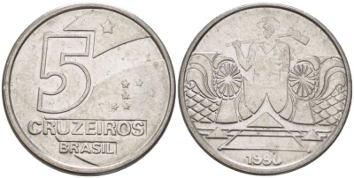 Бразилия 5 крузейро 1990 фермер KM 618.1 нержавеющая сталь 3457-724