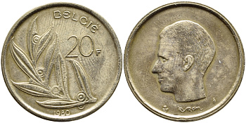Бельгия 20 франков 1980 Belgie, Бодуэн I (1951-1993) KM 160 никелиевая бронза    4606-144