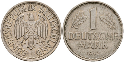 ФРГ 1 марка 1962 J KM 110, J. 385 медно-никель 4159-1047