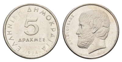 Греция 5 драхм 1994 Аристотель KM 131 медно-никель    4660-755