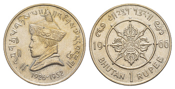 Бутан 1 рупия 1966 40 лет вступлению на престол Короля Джигме Вангчука KM 31 медно-никель BU 1521-831