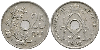 БЕЛЬГИЯ 25 САНТИМОВ 1928 BELGIE KM 69 медно-никель 4364-3736