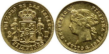 Филиппины 2 доллара 1946 Basso 250 (300) золото 00-000-00