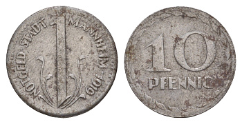 Мангейм 10 пфеннигов 1919 Funck 315.2, Men18 20355.4 железо 4659-355