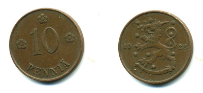 Финляндия 10 пенни 1922 республика (1918-1962) KM 24 медь 46-656