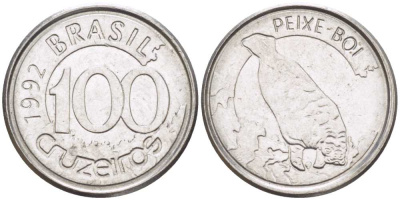 БРАЗИЛИЯ 100 КРУЗЕЙРО 1992 РЕФОРМА 1990-1993, ЛАМАНТИН KM 623 нержавеющая сталь 4387-1015