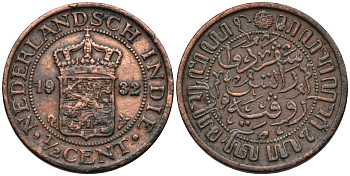 Нидерландская Ост-Индия 1/2 цента 1932 Вильгельмина (1890-1948) KM 314 бронза 4115-1236