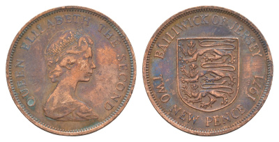 Джерси 2 пенса 1971 герб, Елизавета II (1952-2022) KM 31 бронза 4652-527