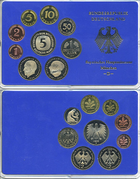ФРГ набор из 9 монет 1977 D, официальный государственный набор, в пластике    PROOF  3540-14