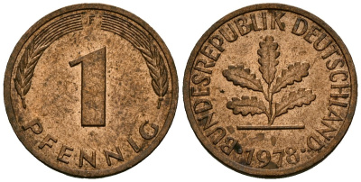 ФРГ 1 пфенниг 1978 F KM 105 сталь плакированная медью 4173-1043