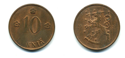 Финляндия 10 пенни 1921 республика (1918-1962) KM 24 медь 46-236