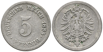 ГЕРМАНИЯ 5 ПФЕННИГОВ 1888 G, СТАРОГЕРБОВКА KM 3, J. 3 медно-никель 39-421