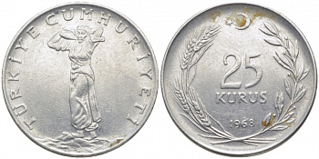 ТУРЦИЯ 25 КУРУШЕЙ 1968 KM 892.3 сталь 3856-833