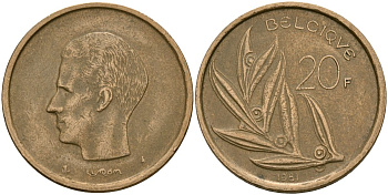 Бельгия 20 франков 1981 Belgique, Бодуэн I (1951-1993) KM 159 никель бронза 4120-1121