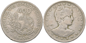 Бразилия 400 реалов 1901 MCMI, голова свободы вправо KM 505 медно-никель 4612-517