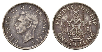 Великобритания 1 шиллинг 1948 Георг VI (1936-1952), Шотландский герб KM 864, Spink 4104 медно-никель 4675-355