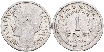 ФРАНЦИЯ 1 ФРАНК 1941 ПЕРВЫЙ ГОД KM 885а.1 алюминий 4589-554