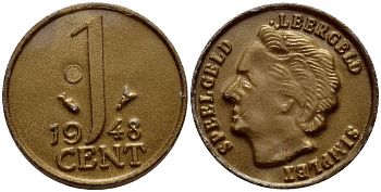 НИДЕРЛАНДЫ ЖЕТОН ND 1 ЦЕНТ 1948 ГОДА КОРОЛЕВА ВИЛЬГЕЛЬМИНА пластик 46-136