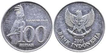 Индонезия 100 рупий 2001 черный пальмовый какаду KM 61 алюминий 41-435