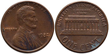 США 1 ЦЕНТ 1982 ЛИНКОЛЬН KM 201 медь цинк 66-1024