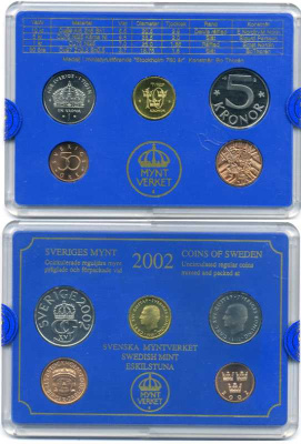 Швеция набор из 5 монет 2002 Карл XVI Густав (1973- ), в оригинальной пластиковой упаковке UNC 1-6-2-24