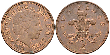 Великобритания 2 пенса 2003 Елизавета II (1952-2022) KM 987, Spink 4690 (C5) сталь плакированная медью 85-1132