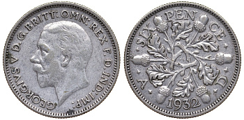Великобритания 6 пенсов 1932 Георг V (1910-1936) KM 832, Spink 4041 серебро 4124-729