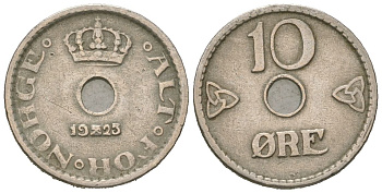 Норвегия 10 эре 1925 Хокон VII (1905-1957) KM 383 медно-никель 4615-357