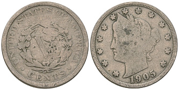 США 5 центов 1905 голова свободы KM 112 медно-никель 3336-137