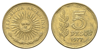 Аргентина 5 песо 1977 KM 71 алюминиевая бронза aUNC 4662-734