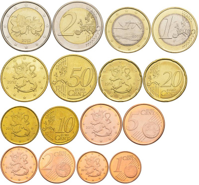 ФИНЛЯНДИЯ ЕВРОНАБОР ИЗ 8 МОНЕТ 2012 1, 2, 5, 10, 20, 50 ЕВРОЦЕНТОВ, 1 И 2 ЕВРО UNC 68-951