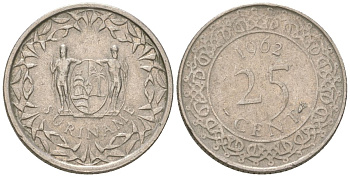 Суринам 25 центов 1962 KM 14 медно-никель 4611-826