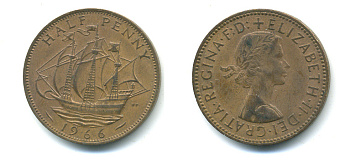 Великобритания 1/2 пенни 1966 Елизавета II (1952-2022) KM 896, Spink 4158 бронза 89-541