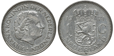 Нидерланды 1 гульден 1971 Юлиана (1948-1980) KM 184а никель 72-1741