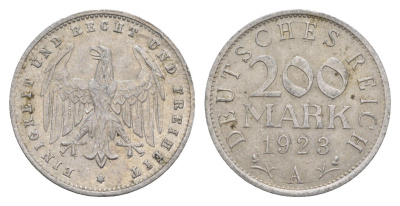 Германия 200 марок 1923 A KM 35, J. 304, Weege 22 алюминий 4638-946