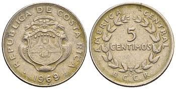 Коста-Рика 5 сентимо 1969 (1969-1970) KM 184.2 медно-никель 4115-1245