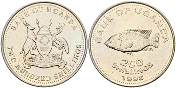Уганда 200 шиллингов 1998 KM 68 медно-никель UNC 86-1821