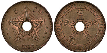 Бельгийское Конго 5 сантимов 1888 KM 3 медь 3896-1012