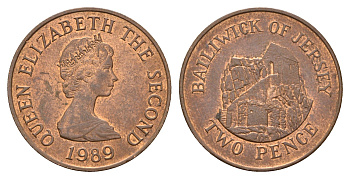 Джерси 2 пенса 1989 Елизавета II (1952-2022), Сент-Хелиер KM 55 бронза aUNC 4118-341