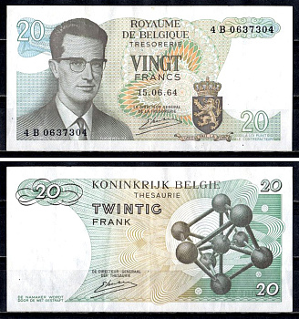 Бельгия 20 франков 1964 Pick 138 (3) бумага 6312-31-3-1