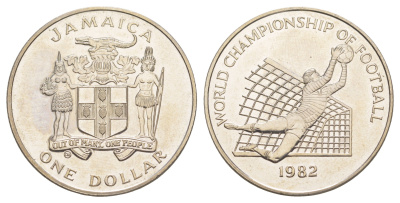 Ямайка 1 доллар 1982 Чемпионат мира по футболу 1982 KM 96 медно-никель UNC 91-1144