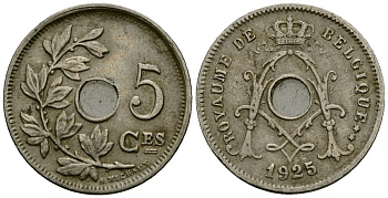 Бельгия 5 сантимов 1925 Belgique, Альберт I (1909-1934) KM 66 медно-никель 4173-535