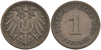 Германия 1 пфенниг 1908 E KM 10, J. 10 медь 4567-1264