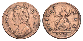 Великобритания 1 фартинг 1733 Георг II (1727-1760) KM 572, Spink 3720 медь 3711-633