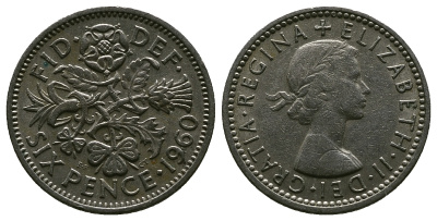 Великобритания 6 пенсов 1960 Елизавета II (1952-2022) KM 903, Spink 4149 медно-никель 4381-729