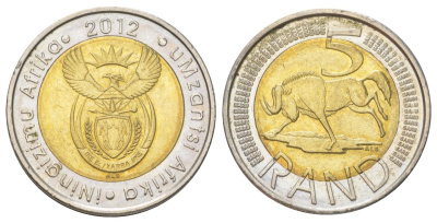 ЮАР 5 рандов 2012 KM 555 биметалл UNC 4626-916