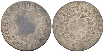 Вюртемберг 1 крейцер 1829 W, Вильгельм I (1816-1864) KM 548, K/R 84.5, AKS 108 серебро 187-1019