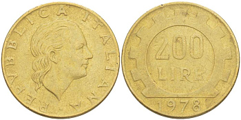 Италия 200 лир 1978 R, шестерня KM 105 алюминиевая бронза 4523-824