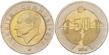 Турция 50 курушей 2019 KM 1243 биметалл 4610-1141